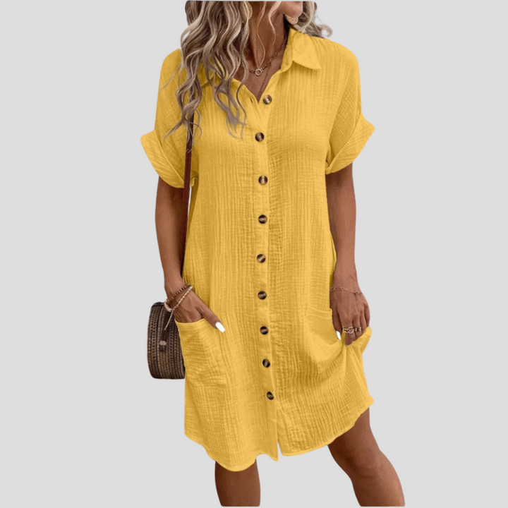 Lässiges Hemdblusenkleid für Hochzeitsgäste in Gelb