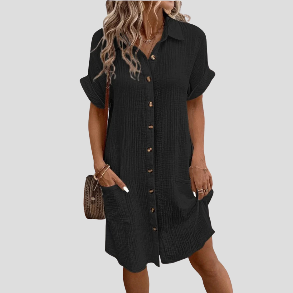 Lässiges Hemdblusenkleid für Hochzeitsgäste in Schwarz