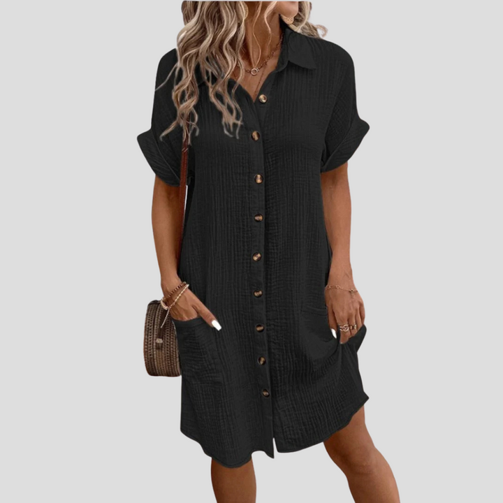Lässiges Hemdblusenkleid für Hochzeitsgäste in Schwarz