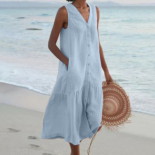Lässiges Midikleid für Hochzeitsgäste im Sommer in Blau