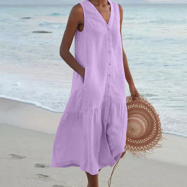 Lässiges Midikleid für Hochzeitsgäste im Sommer in Lila