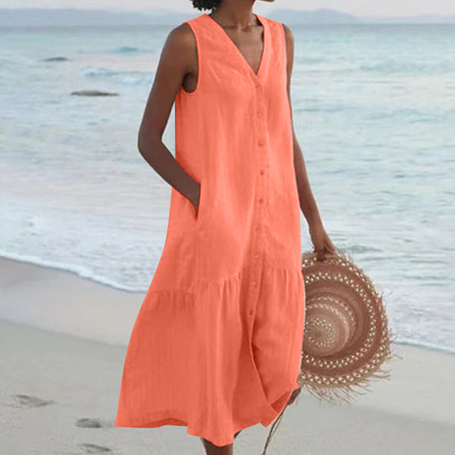 Lässiges Midikleid für Hochzeitsgäste im Sommer in Orange