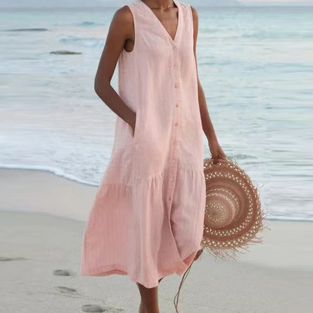 Lässiges Midikleid für Hochzeitsgäste im Sommer in Rosa