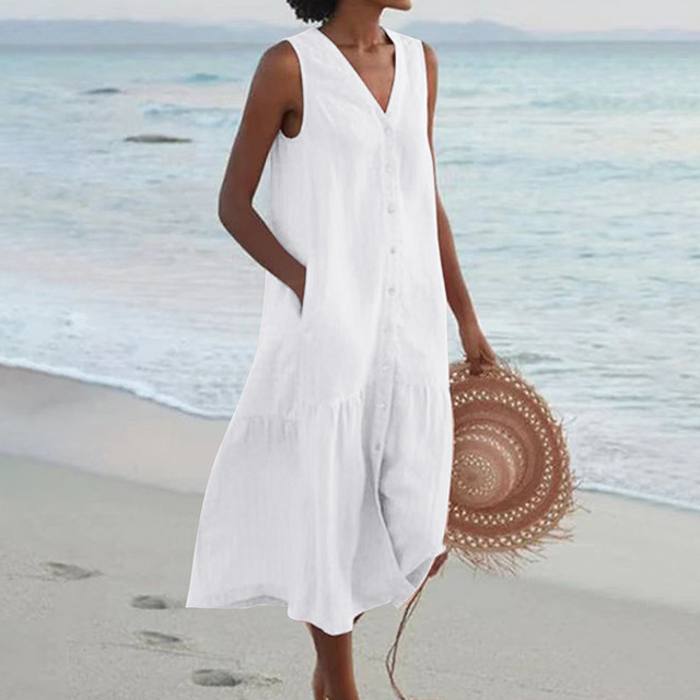 Lässiges Midikleid für Hochzeitsgäste im Sommer in Weiß