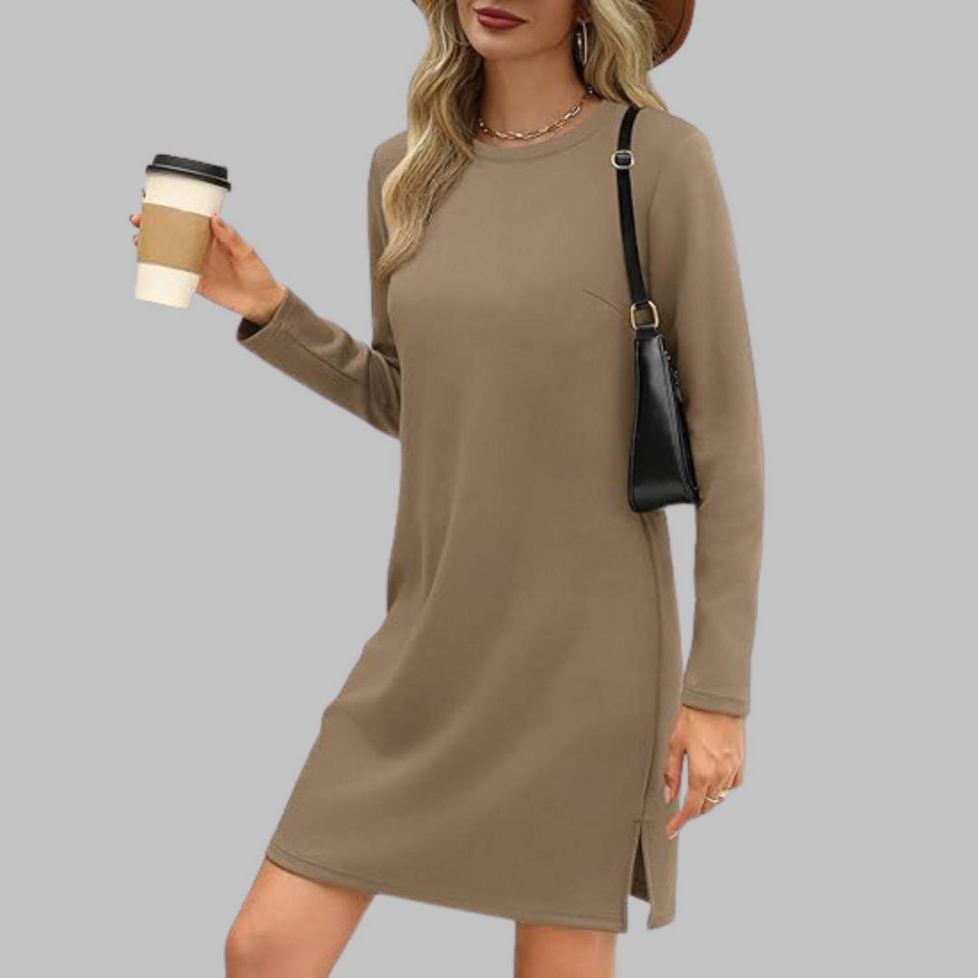 Lässiges Minikleid mit langen Ärmeln in Khaki