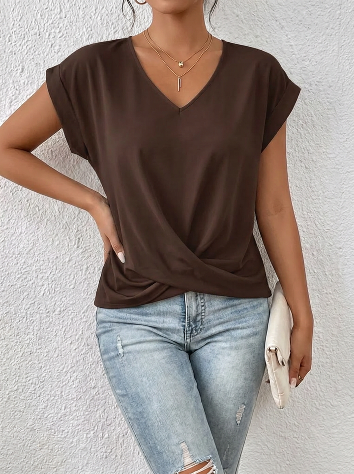 Lässiges T-Shirt mit V-Ausschnitt Womens in Braun