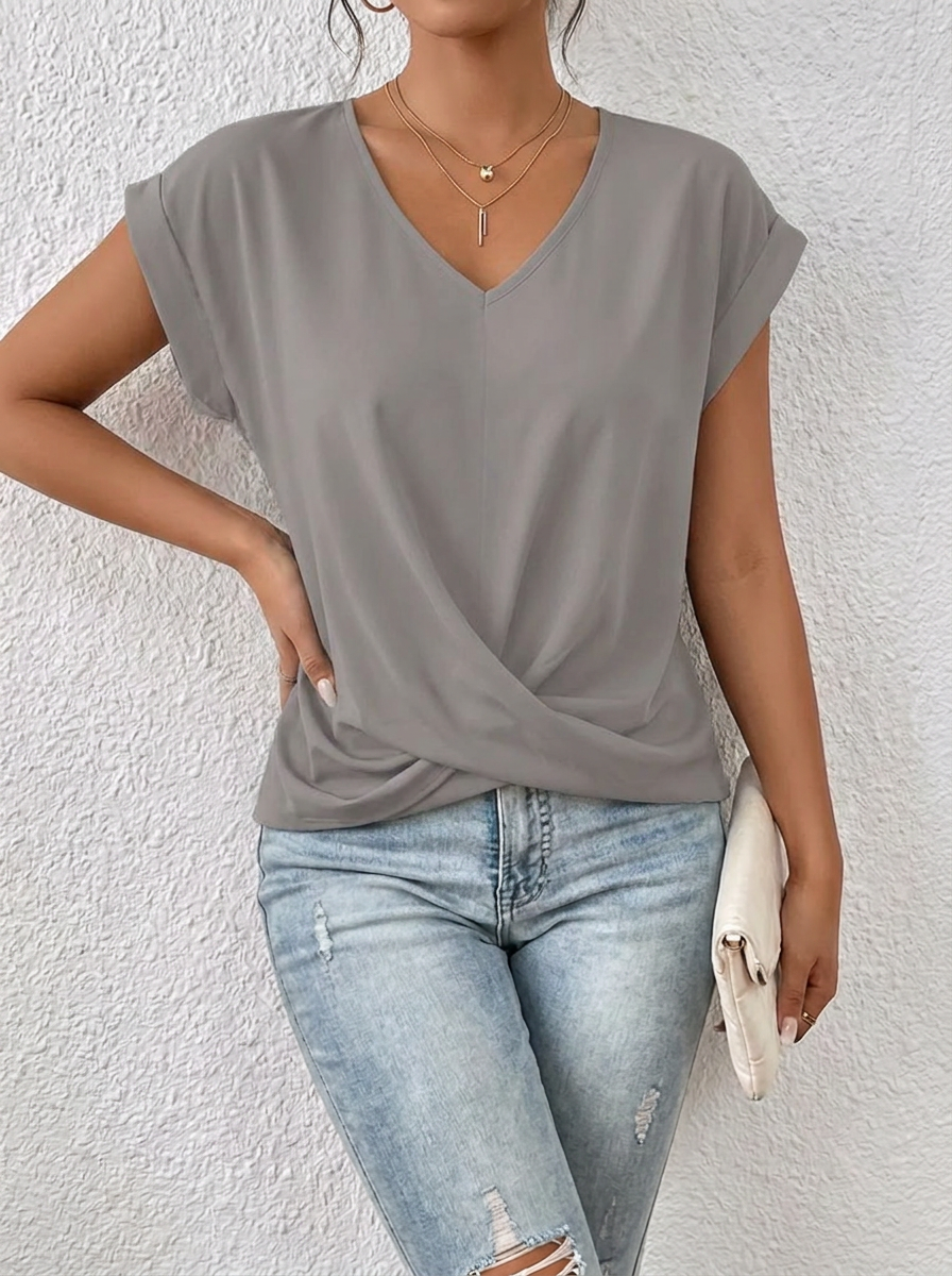 Lässiges T-Shirt mit V-Ausschnitt Womens in Grau