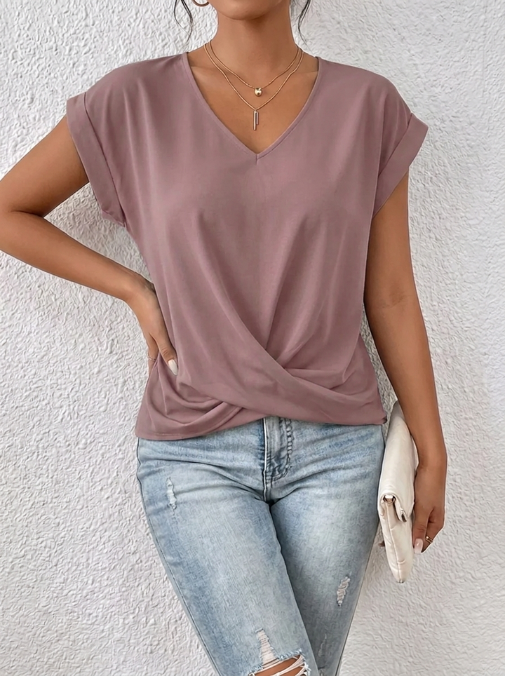 Lässiges T-Shirt mit V-Ausschnitt Womens in Rosa