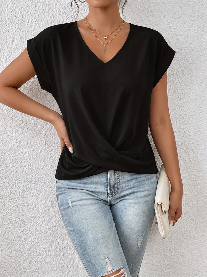 Lässiges T-Shirt mit V-Ausschnitt Womens in Schwarz