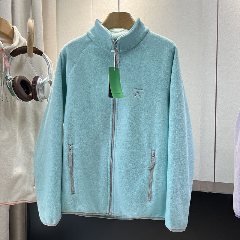 Leichte Damen Winterjacke aus Fleece mit Reißverschluss in Wasserblau