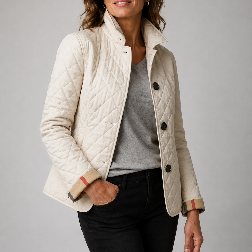 Leichte Damen Winterjacke mit Rautensteppung in Creme