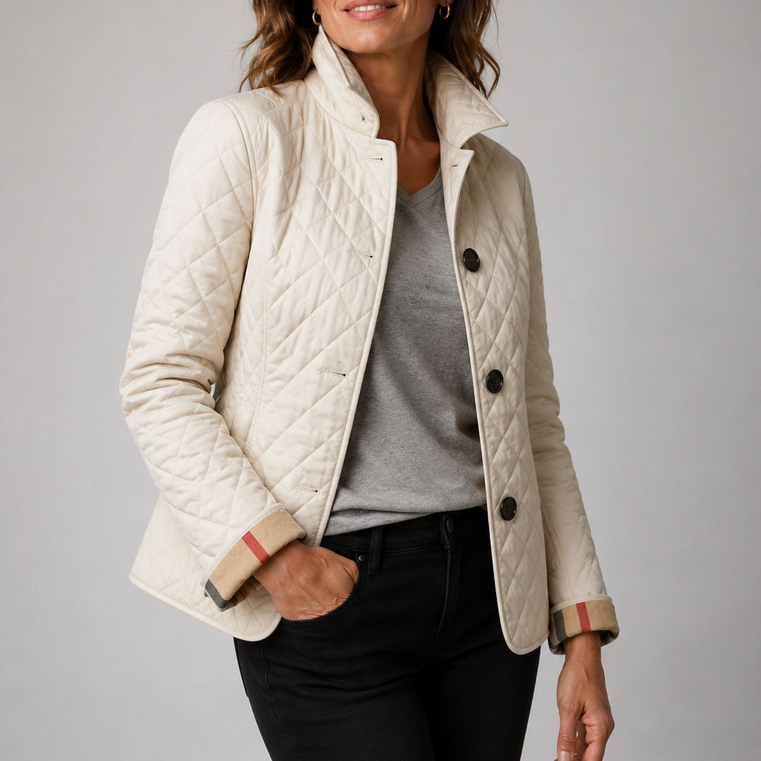 Leichte Damen Winterjacke mit Rautensteppung in Creme