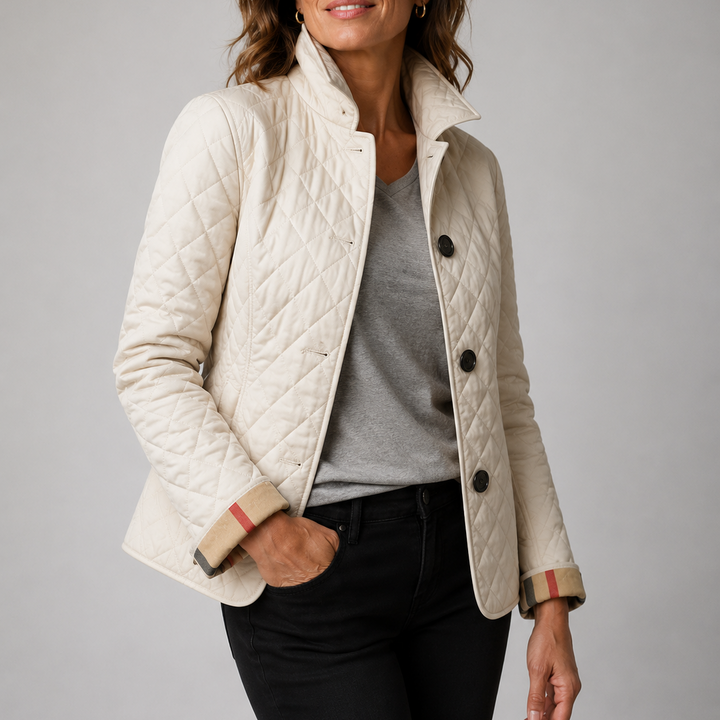 Leichte Damen Winterjacke mit Rautensteppung in Creme