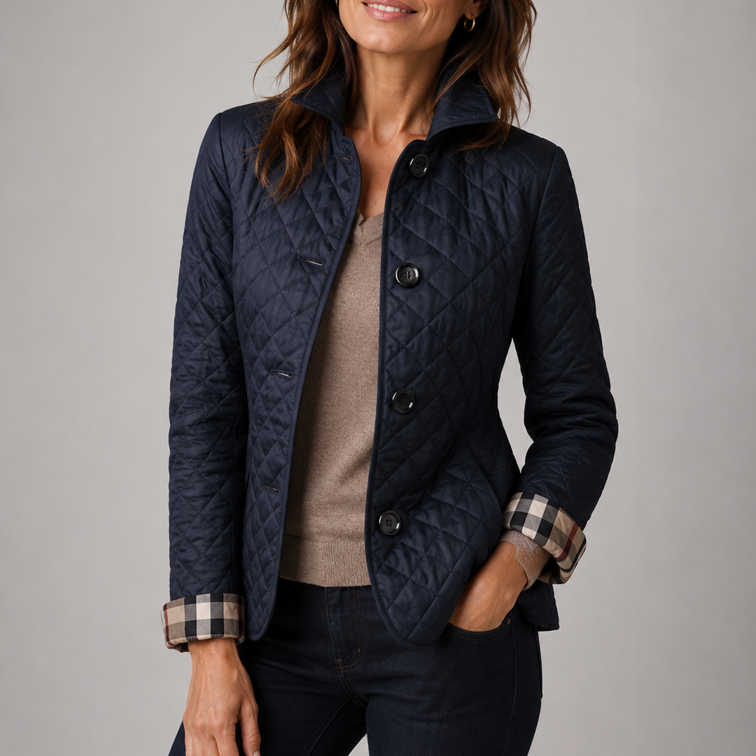 Leichte Damen Winterjacke mit Rautensteppung in Marineblau