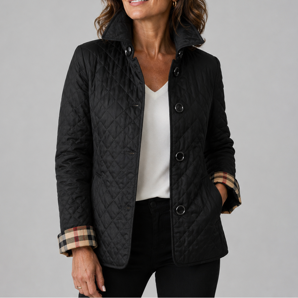 Leichte Damen Winterjacke mit Rautensteppung in Schwarz
