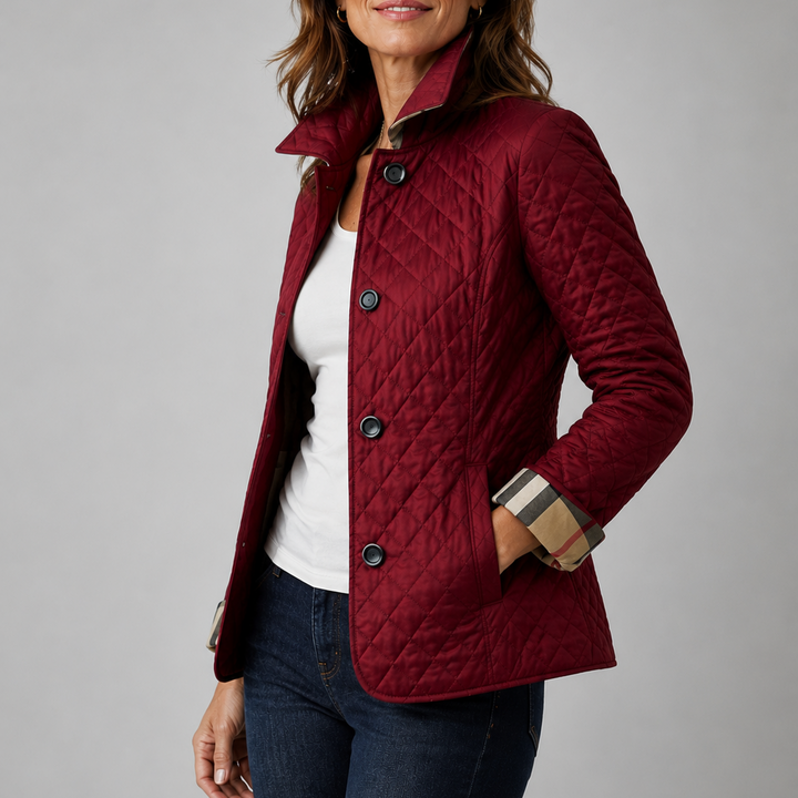 Leichte Damen Winterjacke mit Rautensteppung in Weinrot