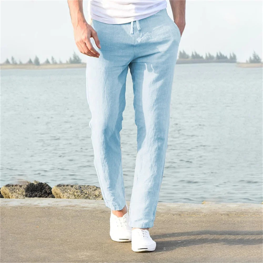 Leichte Herren-Hose aus Leinen und Baumwolle in Blau