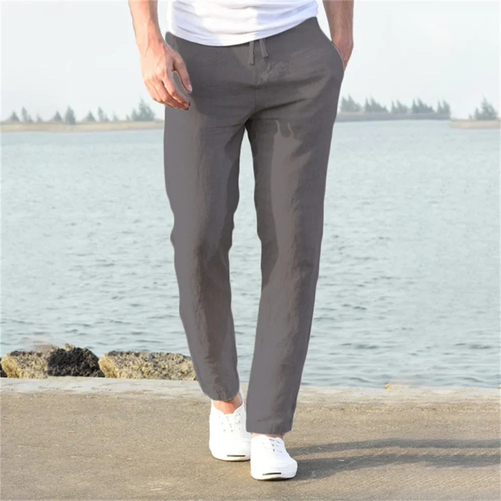 Leichte Herren-Hose aus Leinen und Baumwolle in Grau