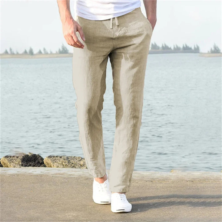 Leichte Herren-Hose aus Leinen und Baumwolle in Khaki