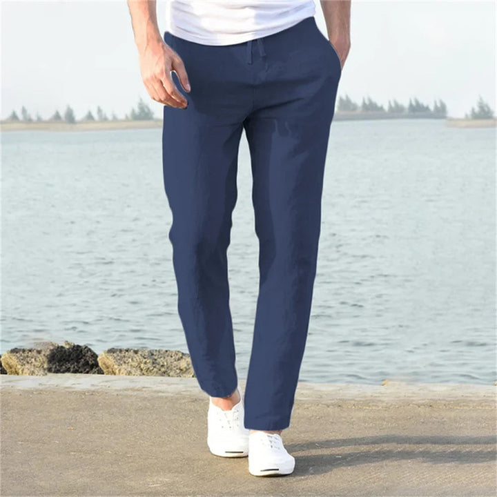 Leichte Herren-Hose aus Leinen und Baumwolle in Marineblau