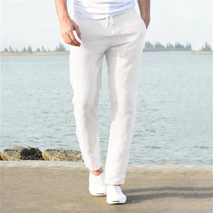 Leichte Herren-Hose aus Leinen und Baumwolle in Weiß