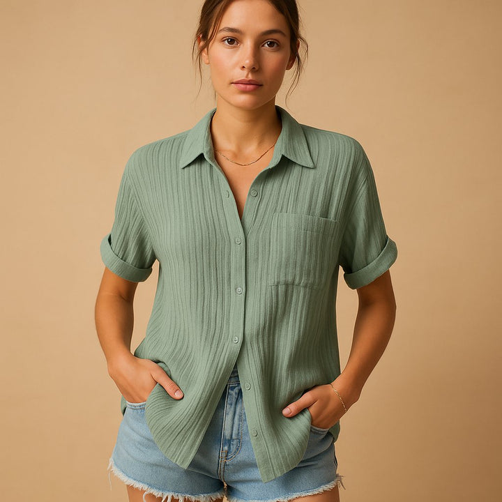 Leichte Kurzarm-Bluse in Grün