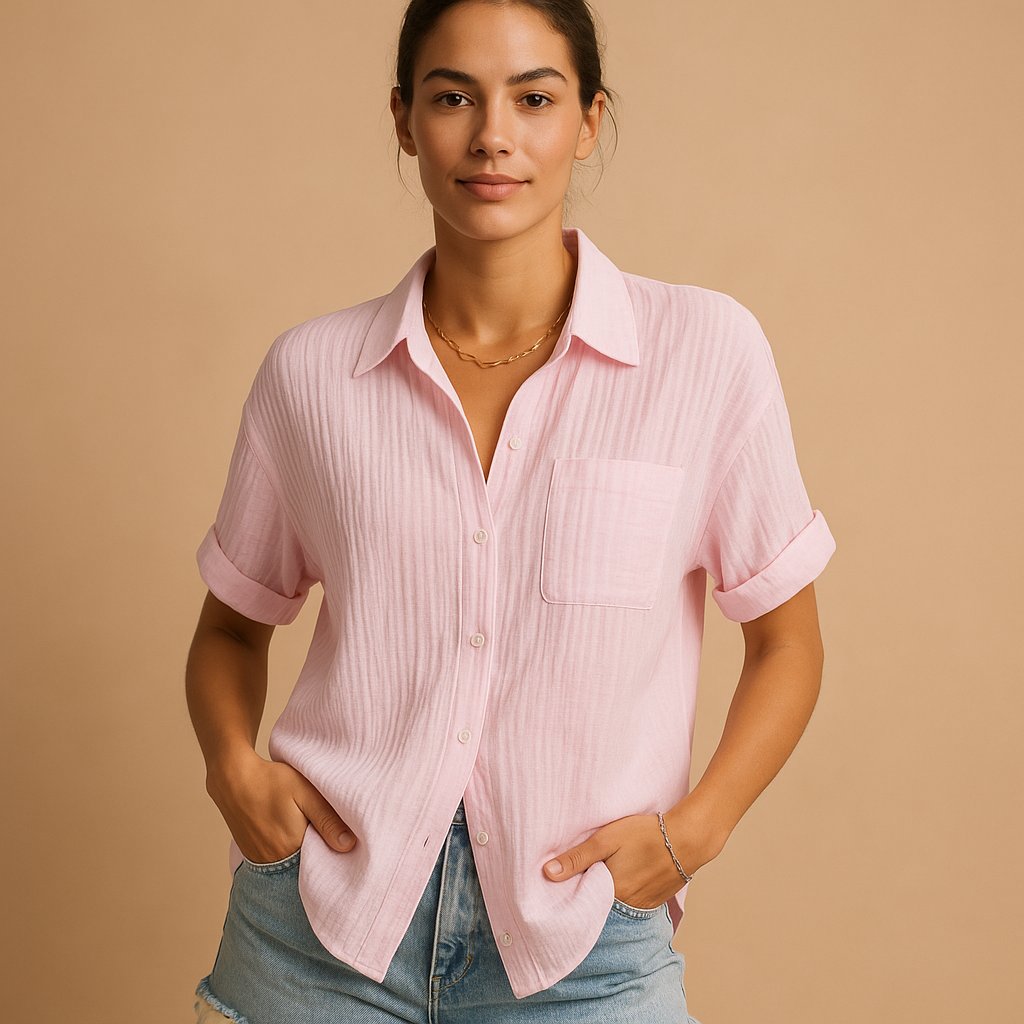 Leichte Kurzarm-Bluse in Rosa