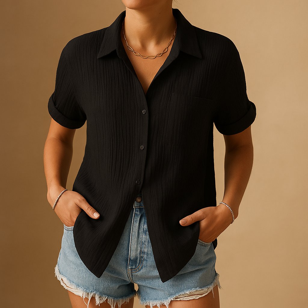 Leichte Kurzarm-Bluse in Schwarz
