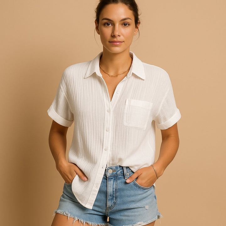Leichte Kurzarm-Bluse in Weiß