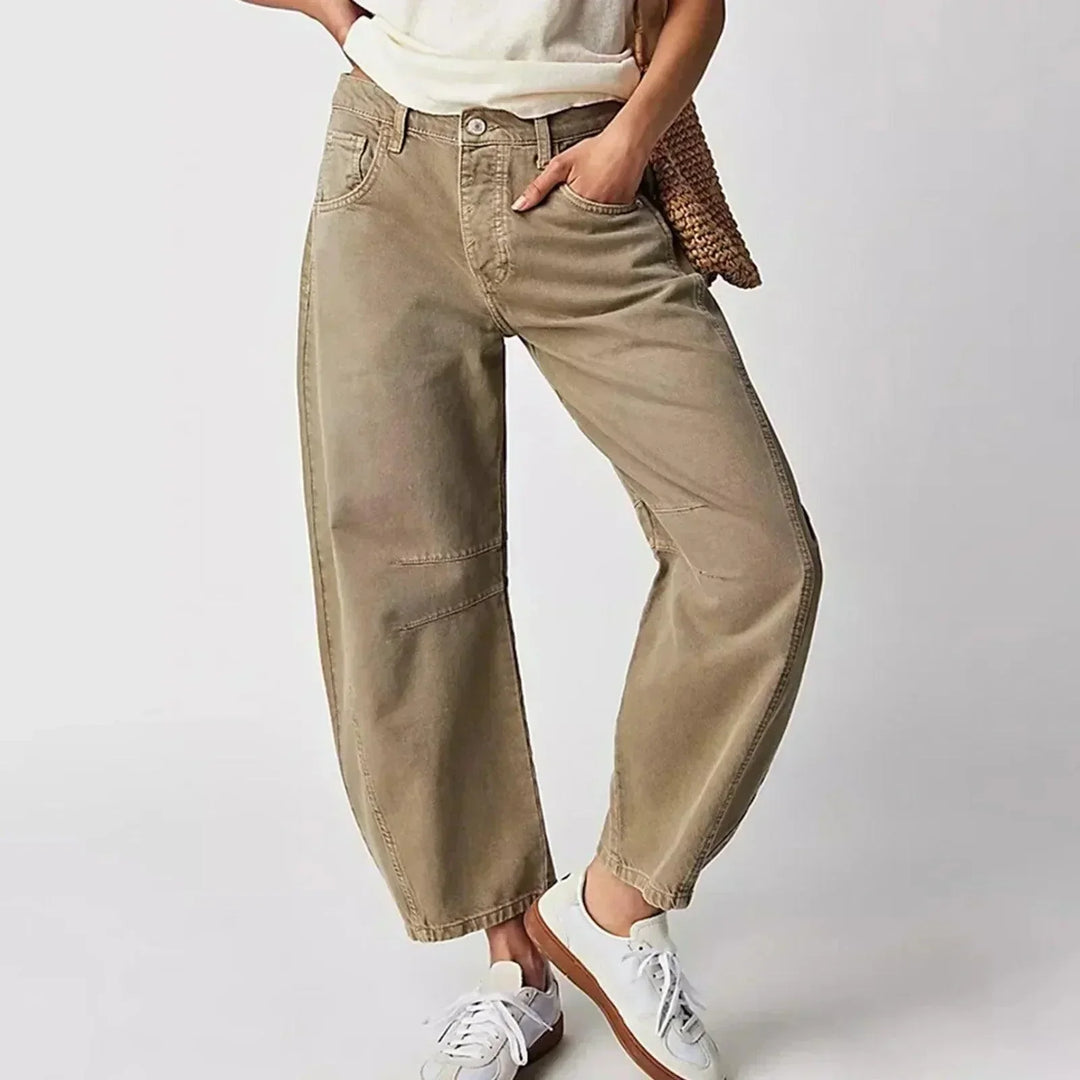Lockerer Damen Jeans mit hohem Bund in Beige