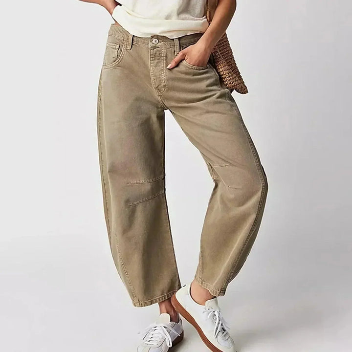 Lockerer Damen Jeans mit hohem Bund in Beige