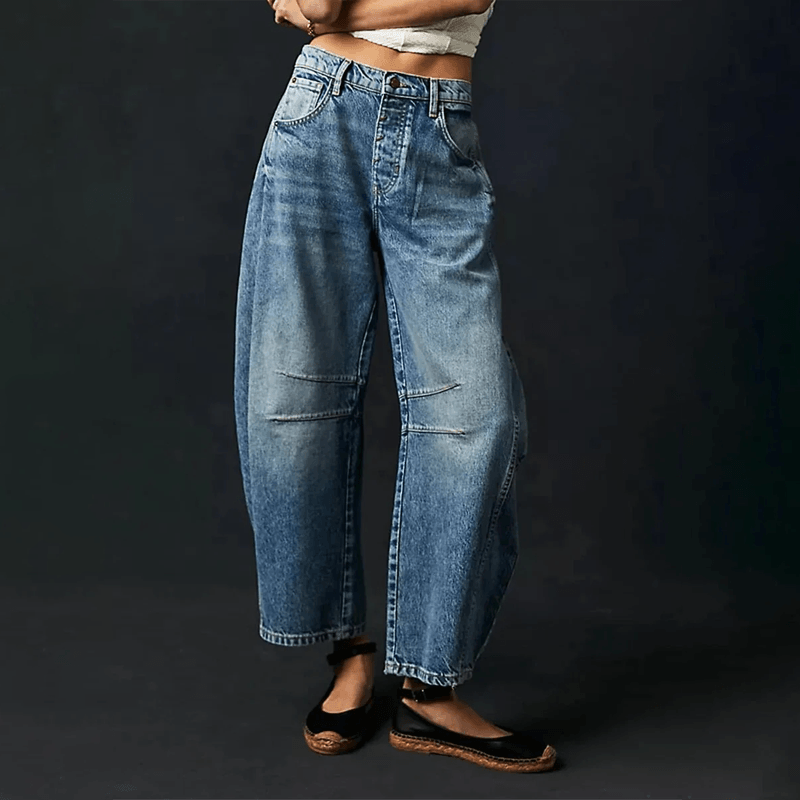 Lockerer Damen Jeans mit hohem Bund in Dunkelblau