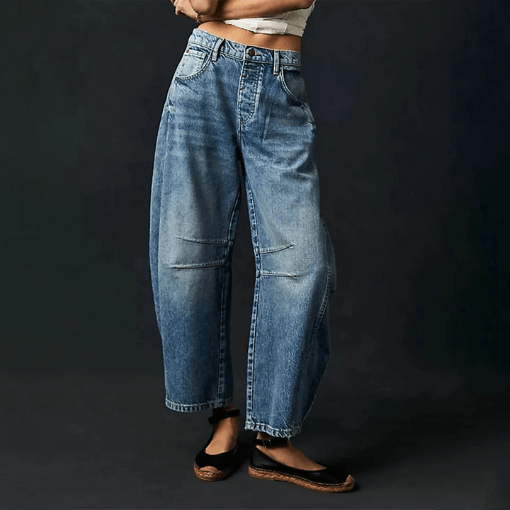 Lockerer Damen Jeans mit hohem Bund in Dunkelblau