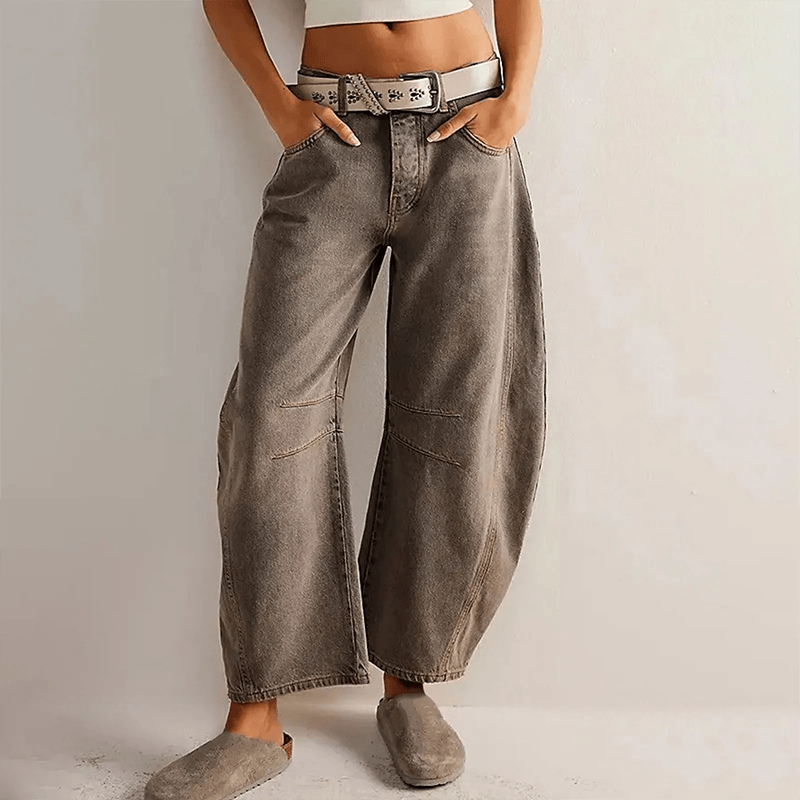 Lockerer Damen Jeans mit hohem Bund in Grau