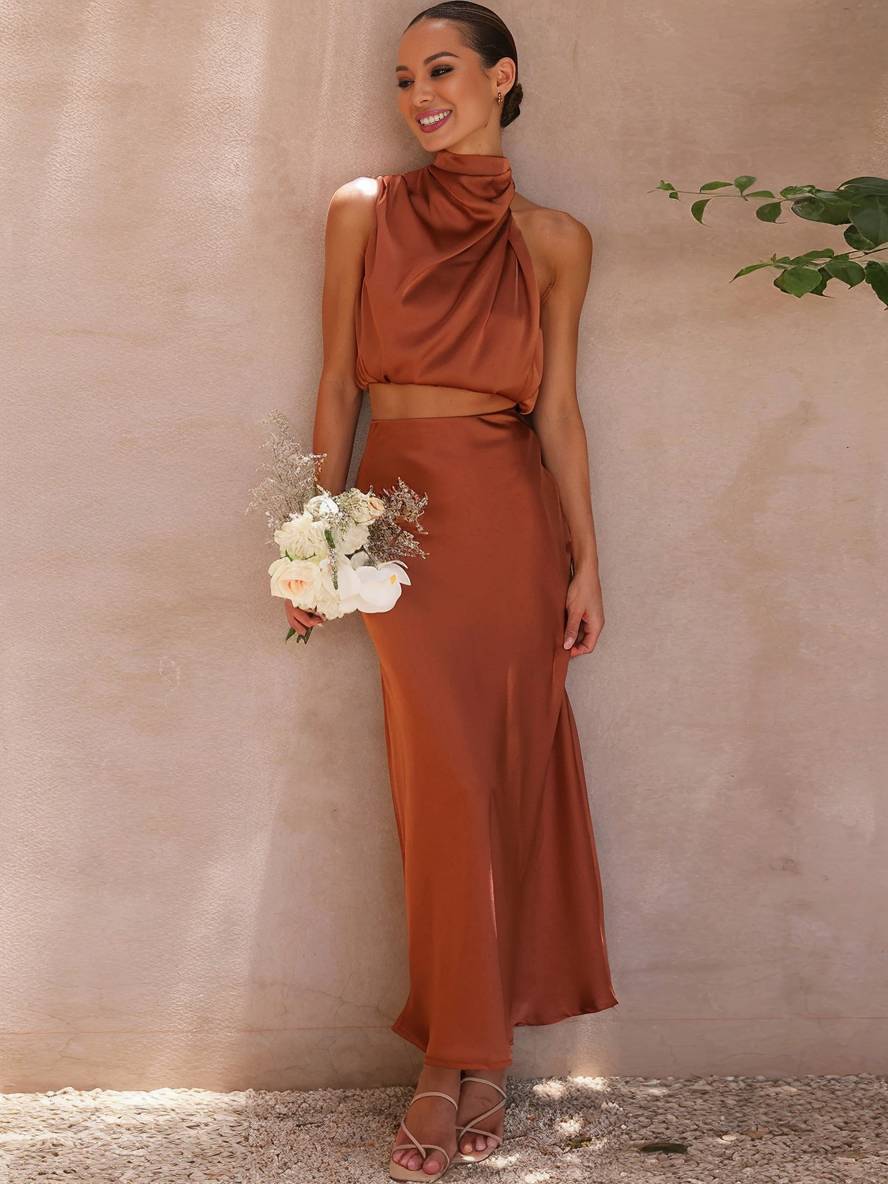 Damen Zweiteiler für Hochzeitsgäste im Sommer in Orange