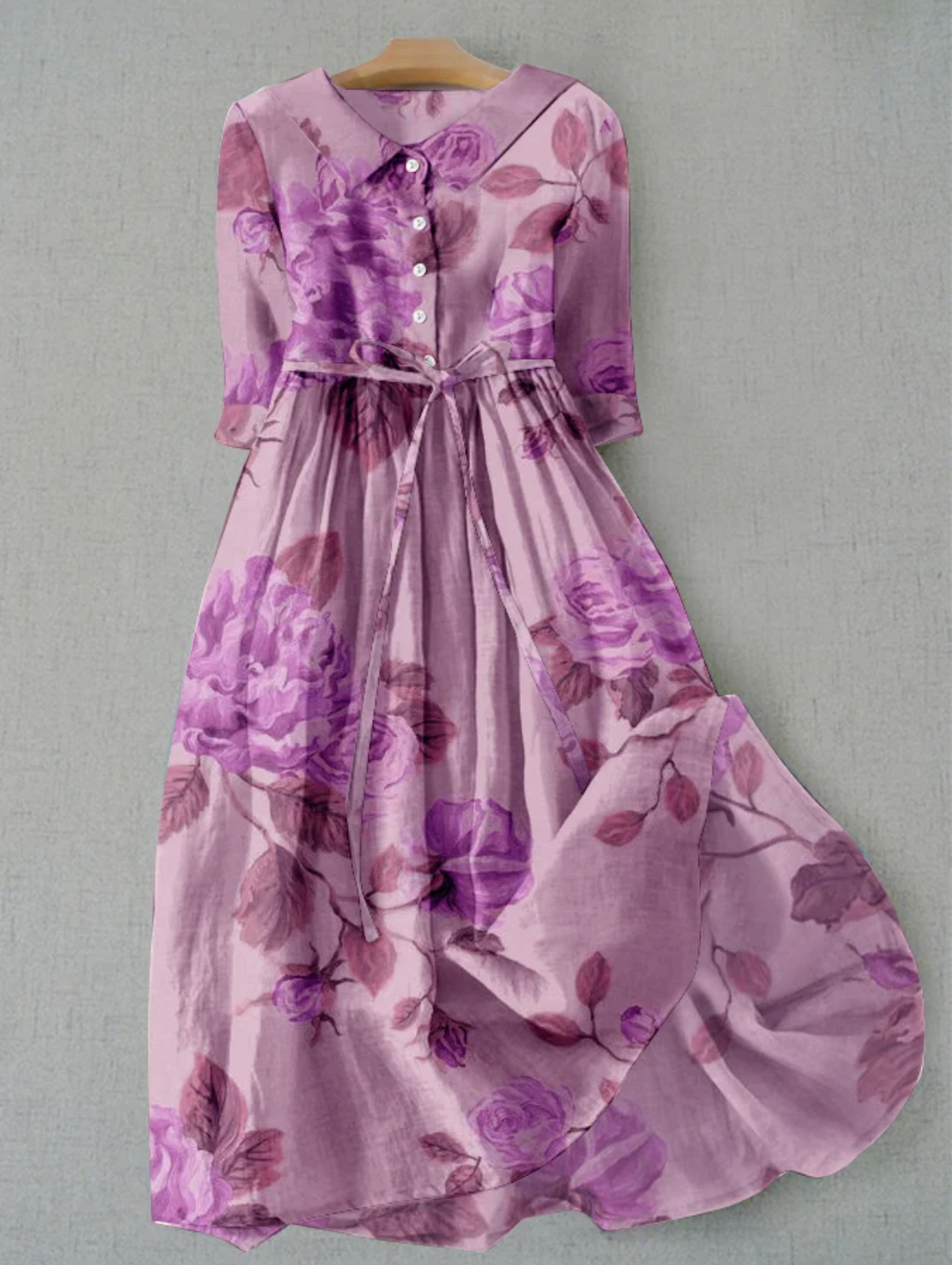 London | Linen dress with floral in Flieder