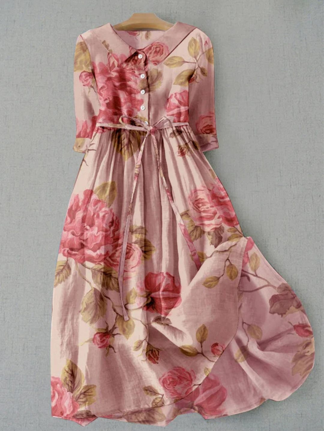London | Linen dress with floral in Rosa