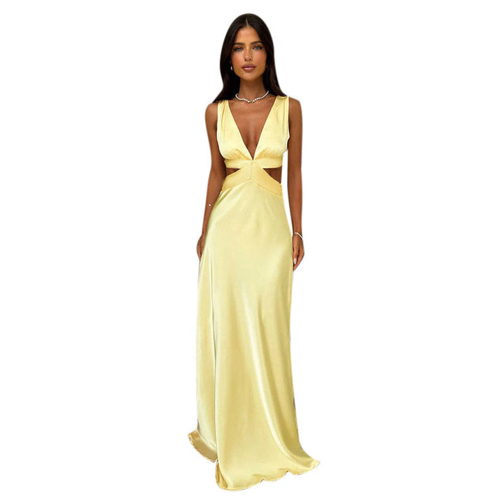 Damen Satin Maxikleid für Hochzeitsgäste in Gelb 6