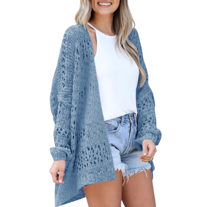 Luftige Damen Strickjacke im Boho-Stil in Blau