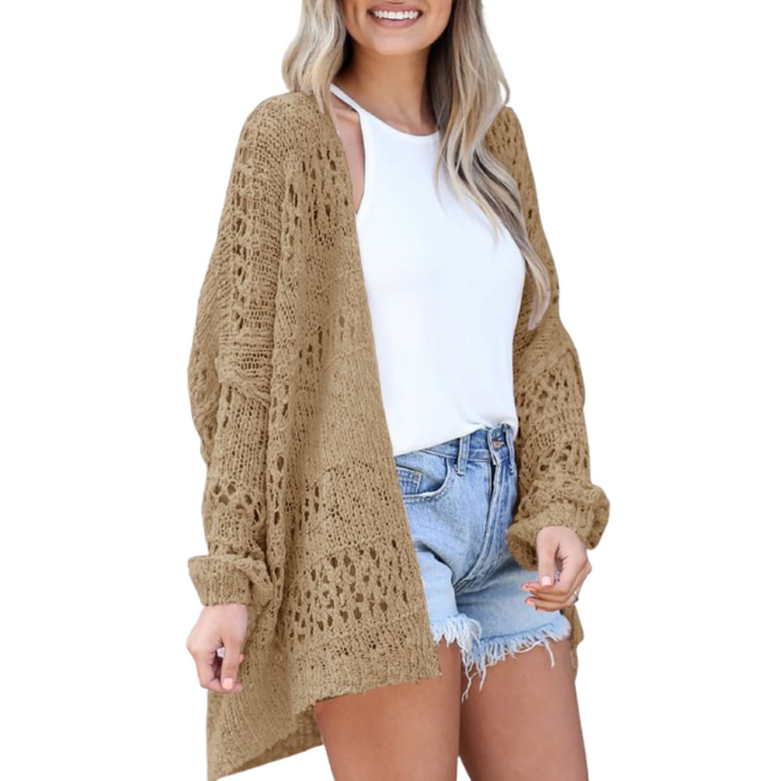 Luftige Damen Strickjacke im Boho-Stil in Braun