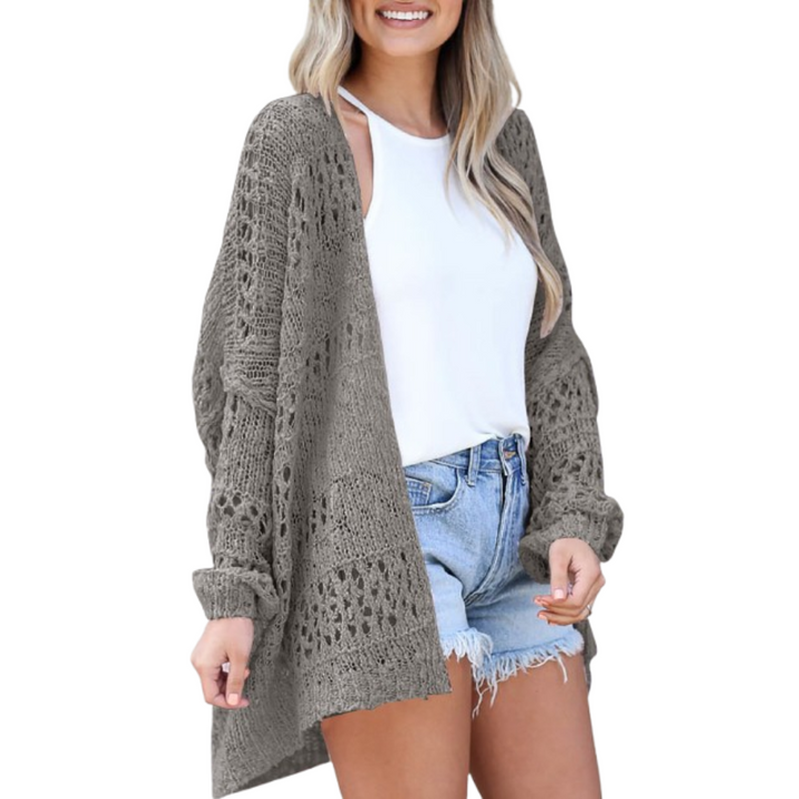 Luftige Damen Strickjacke im Boho-Stil in Grau