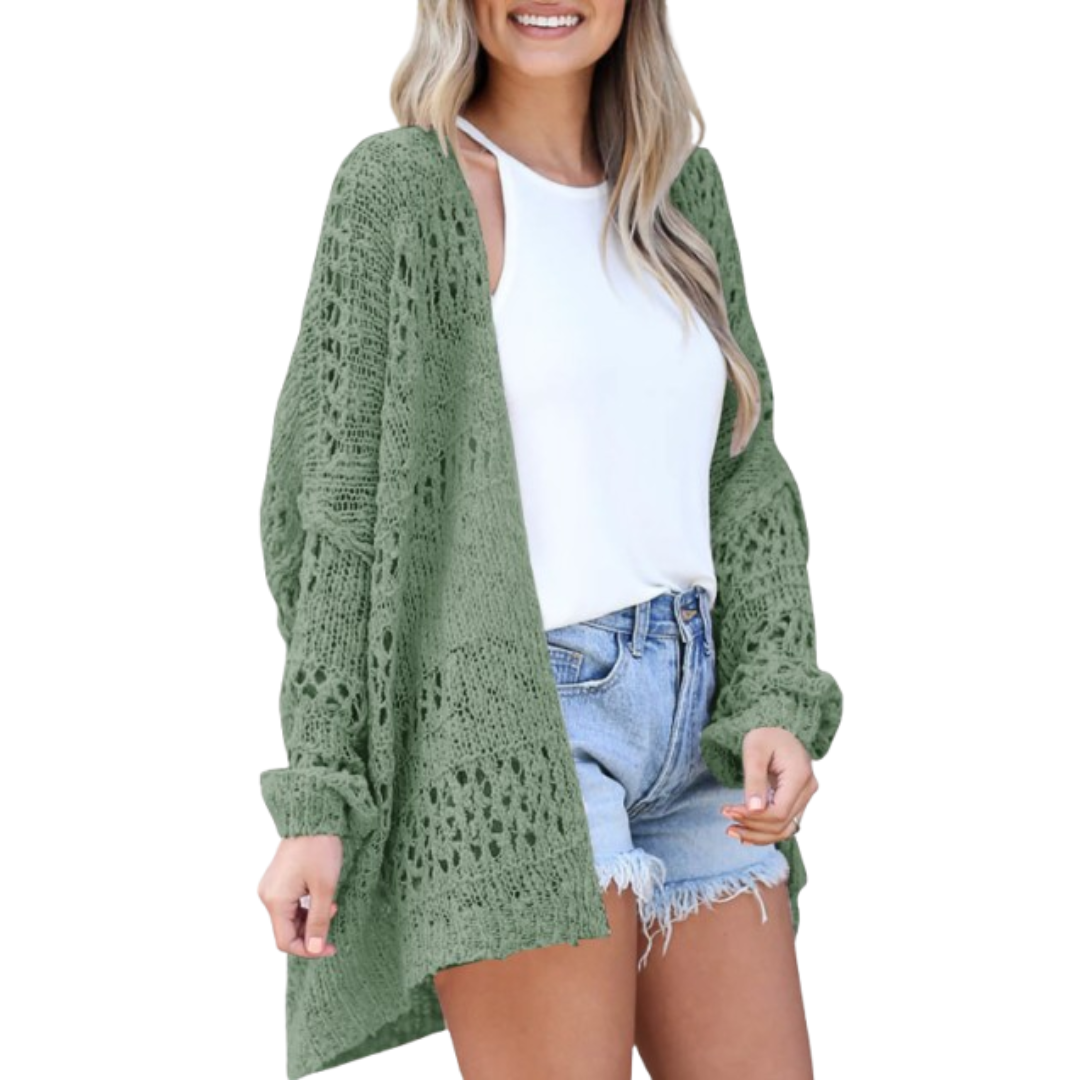 Luftige Damen Strickjacke im Boho-Stil in Grün