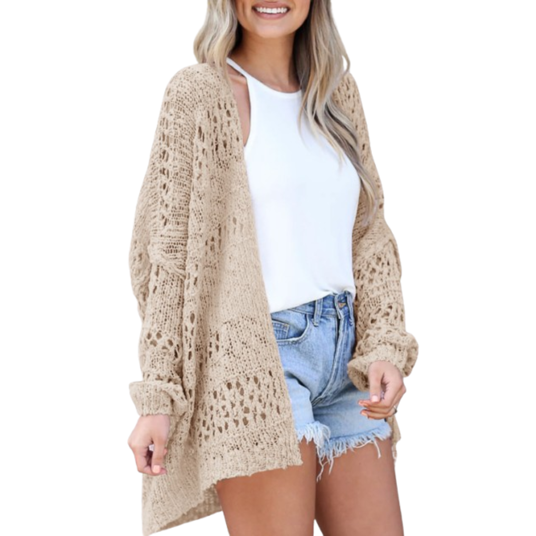 Luftige Damen Strickjacke im Boho-Stil in Khaki