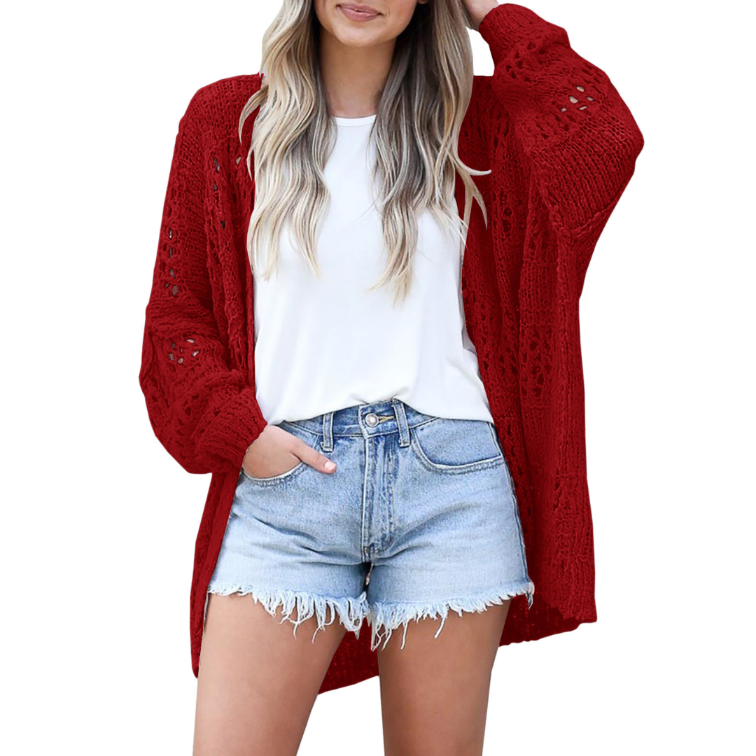 Luftige Damen Strickjacke im Boho-Stil in Rot