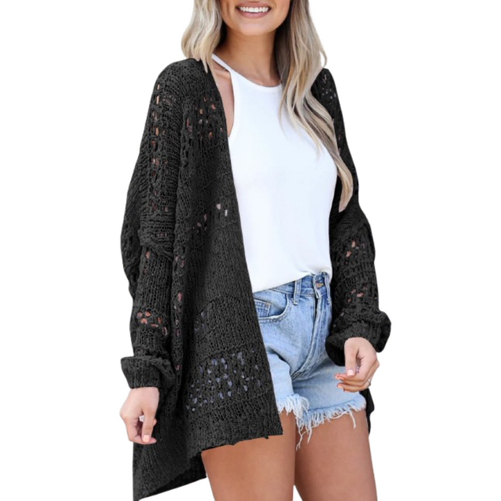 Luftige Damen Strickjacke im Boho-Stil in Schwarz