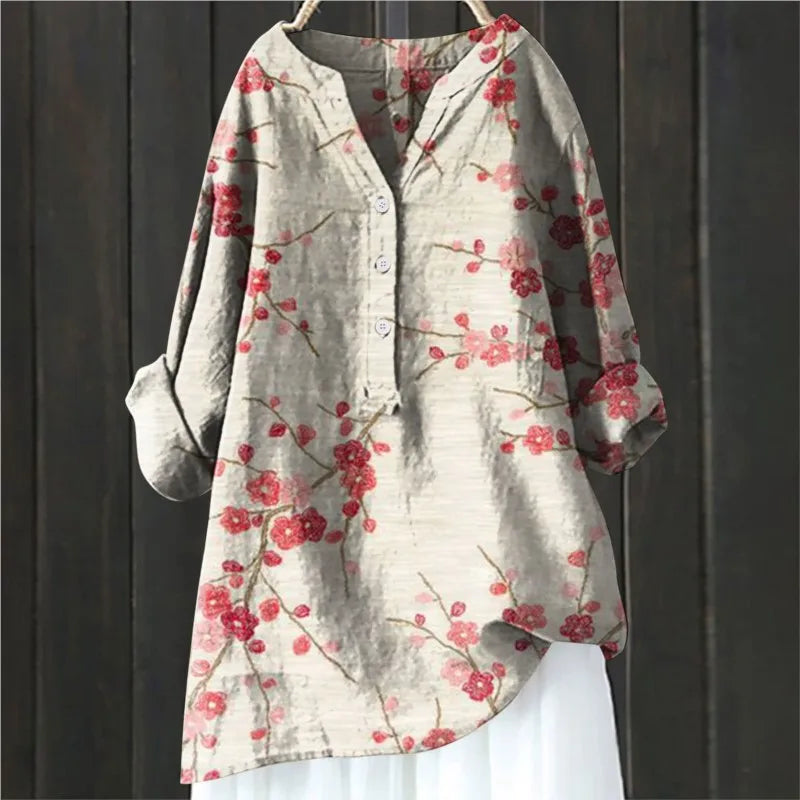 Luftige Eleganz-Bluse in Rote Blume