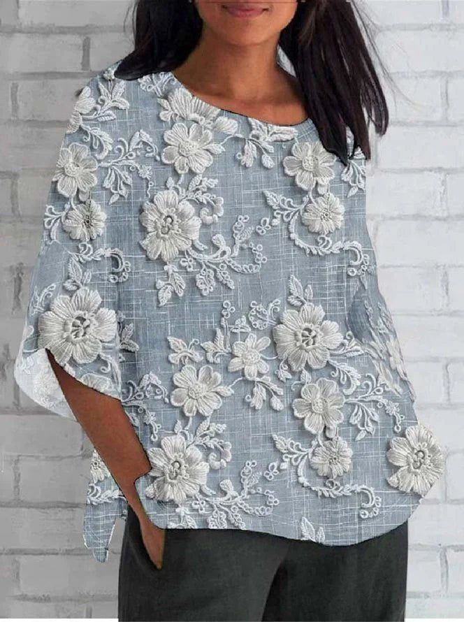 Luftige Vintage-Bluse in Blau
