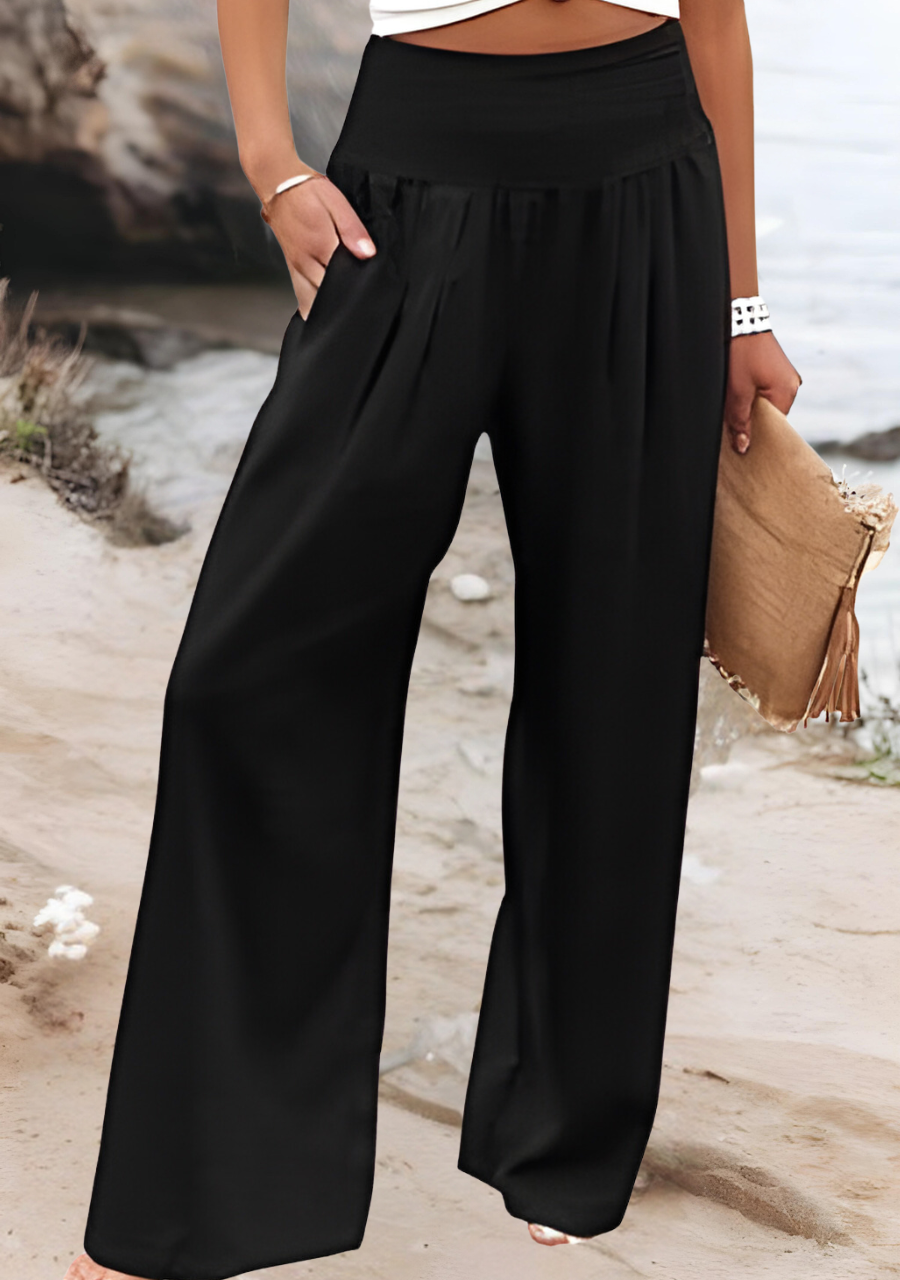 Luftige Weite Strandhose in Schwarz