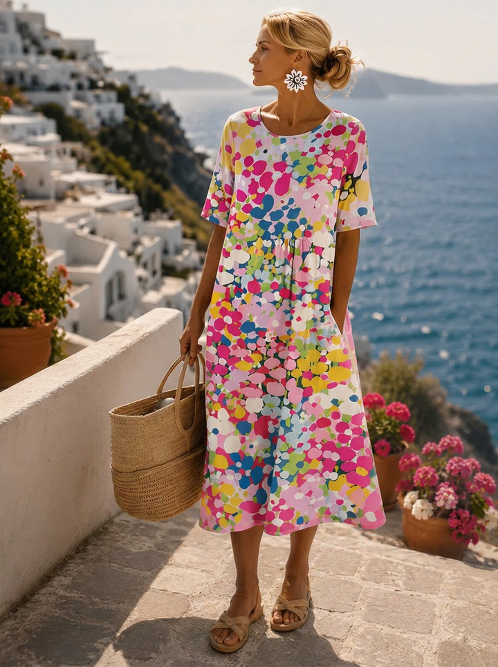 Luftiges Blumen-Midi-Strandkleid in Rosa