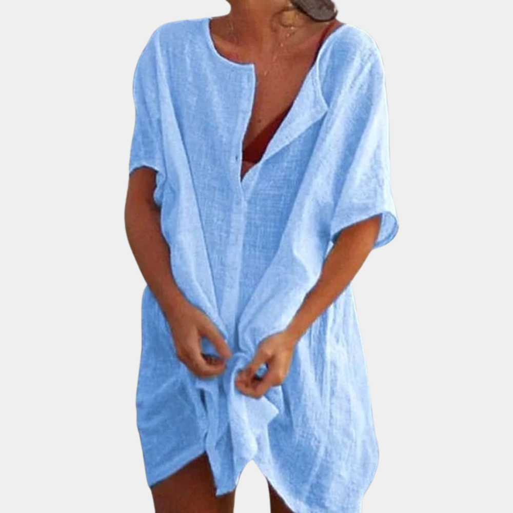 Luftiges Boho Hemdkleid für Hochzeitsgäste in Blau